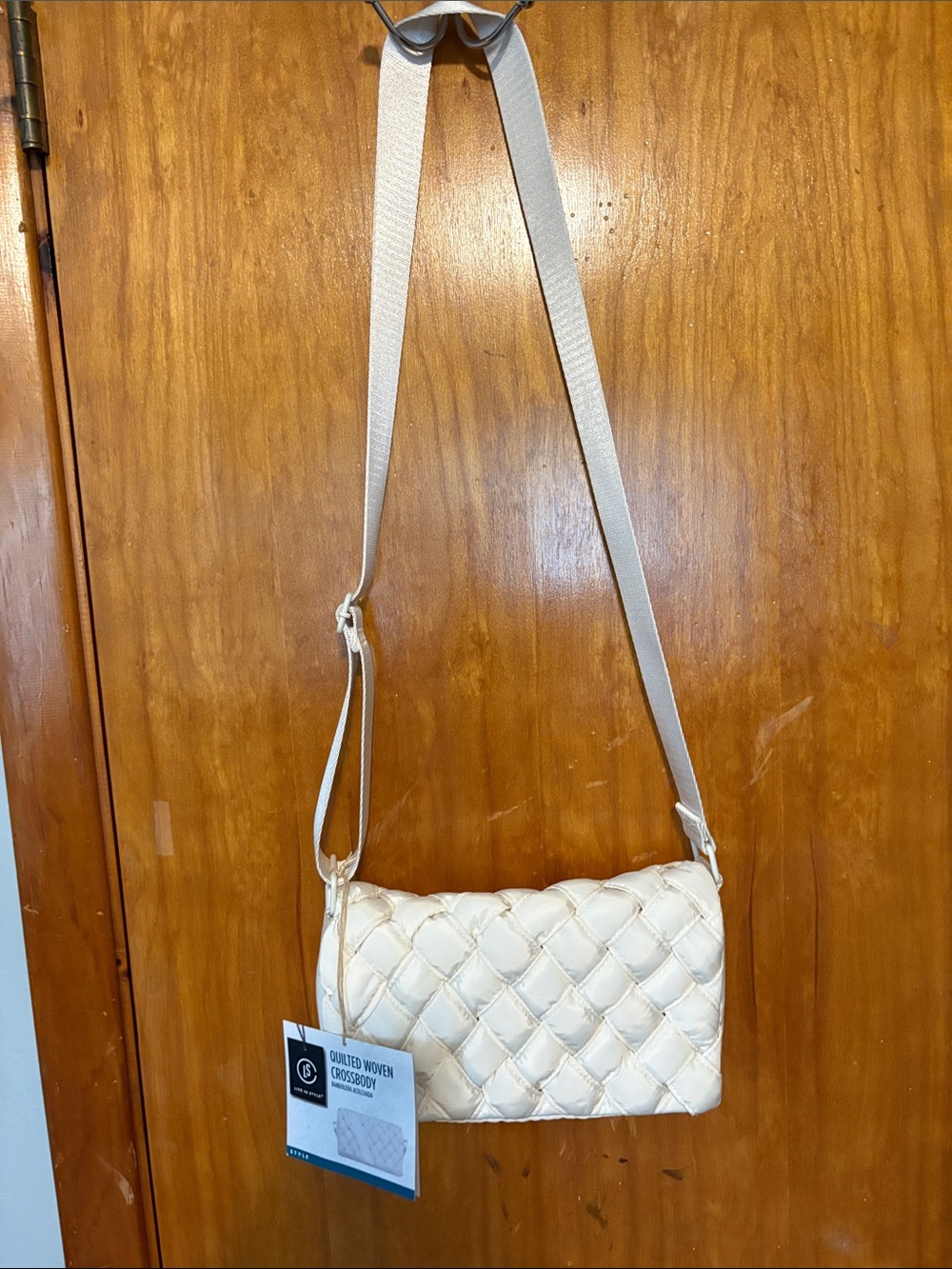 NWT Live In Style Woven Quilted Crossbody Bag - Cream